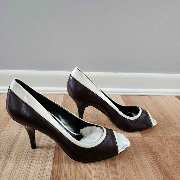 Bandolino Brown White Colorblock Peep Toe Heels 7.5 - Picture 4 of 6